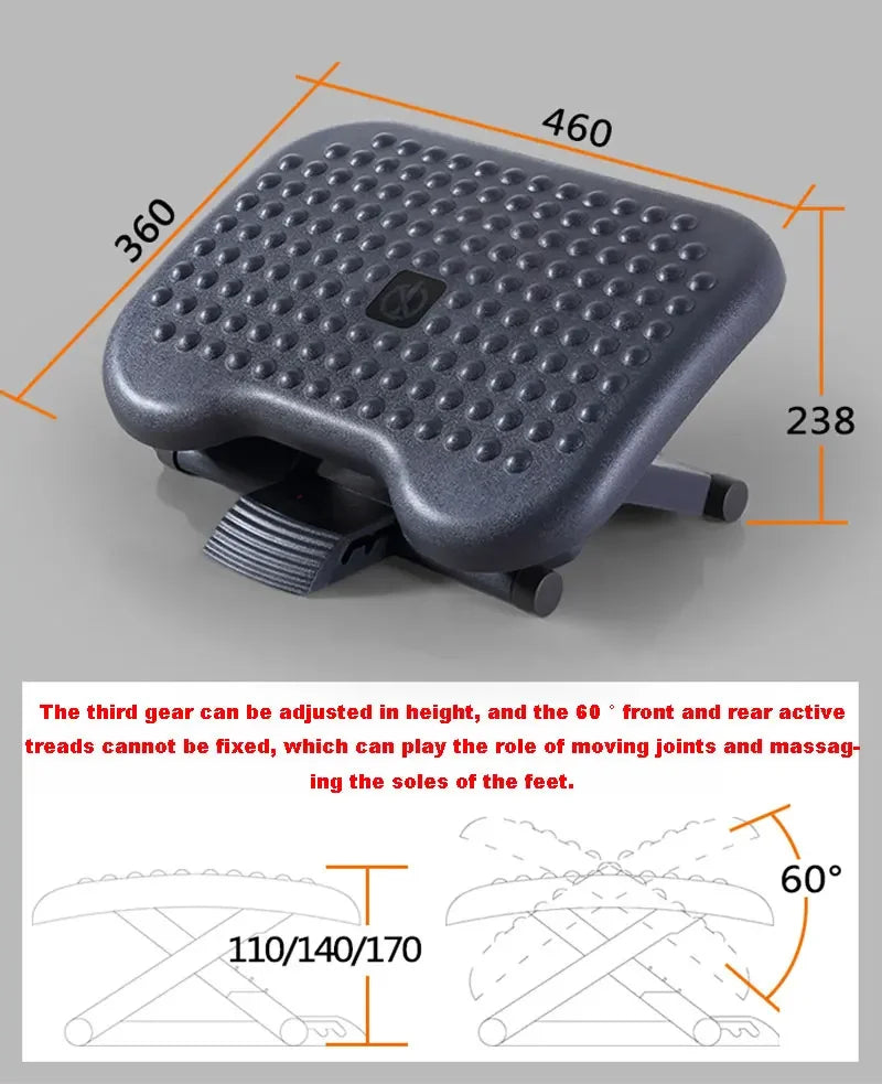 HOMCOM Portable Ergonomic Foot Rest Stool - Adjustable Height & Tilt, Under Desk Massage for Home Office & Travel Use