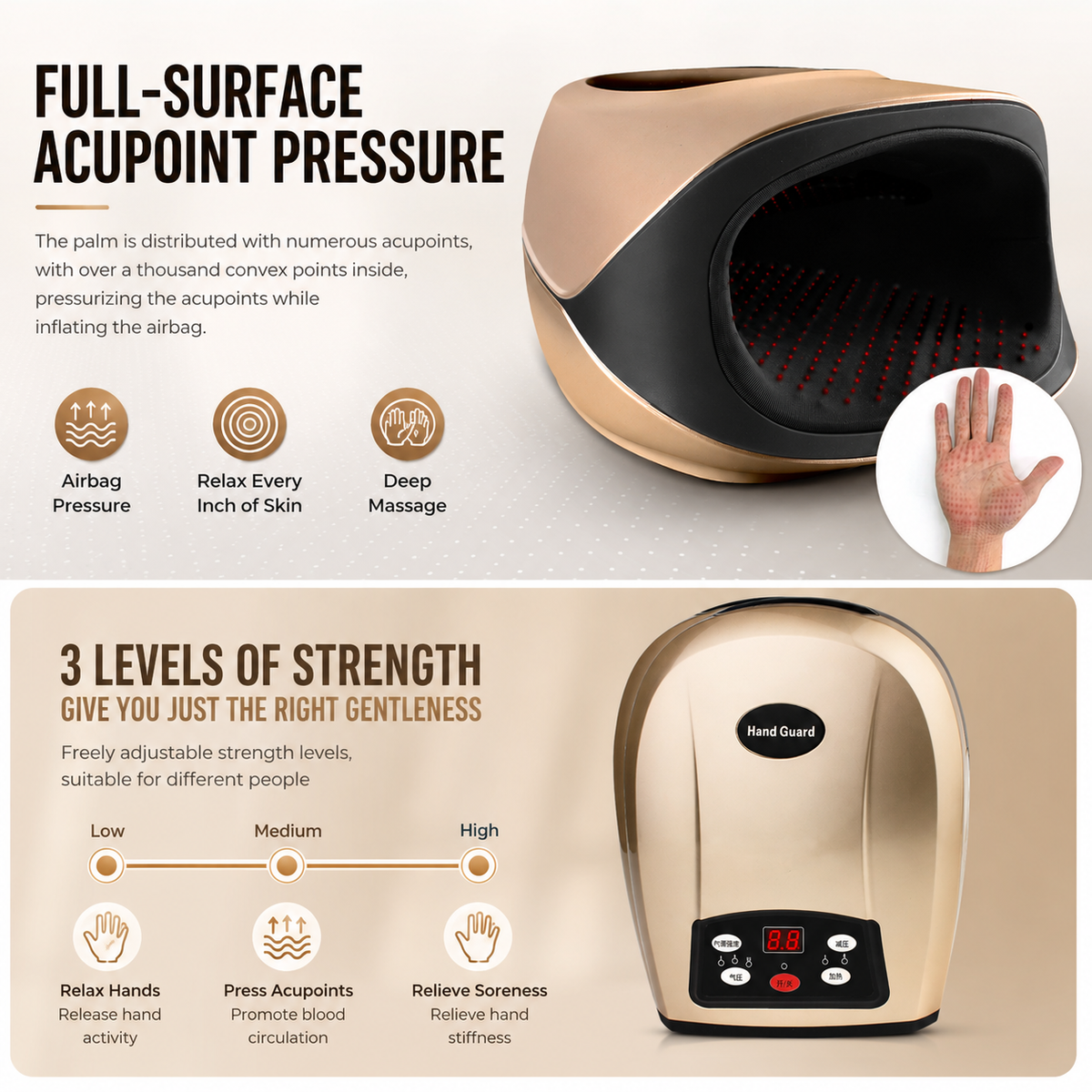 Air Compression Hand Massager for Palm and Fingers with Adjustable Pressure – Electric Hand Massage Device for Relaxation, Daily Comfort and Home Wellness