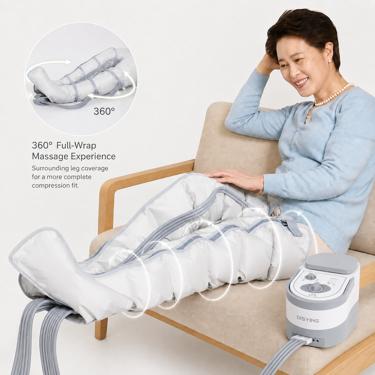 DISIYING 6-Chamber Electric Air Compression Leg Massager with Adjustable Wraps for Legs, Feet, Arms & Waist – Multi-Zone Compression Massage System for Post-Workout Relaxation, Daily Comfort, Fitness and Home Wellness