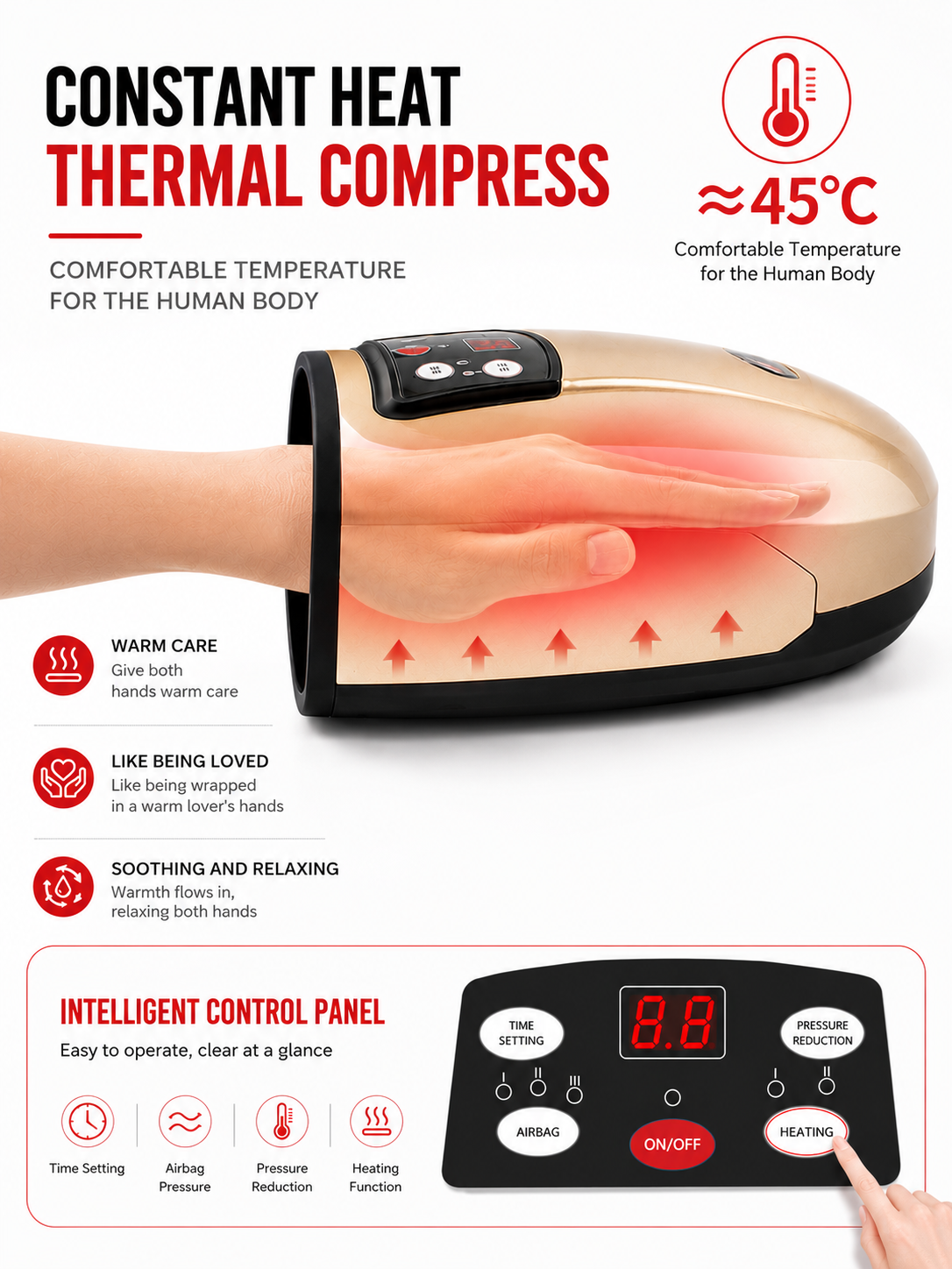 Air Compression Hand Massager for Palm and Fingers with Adjustable Pressure – Electric Hand Massage Device for Relaxation, Daily Comfort and Home Wellness