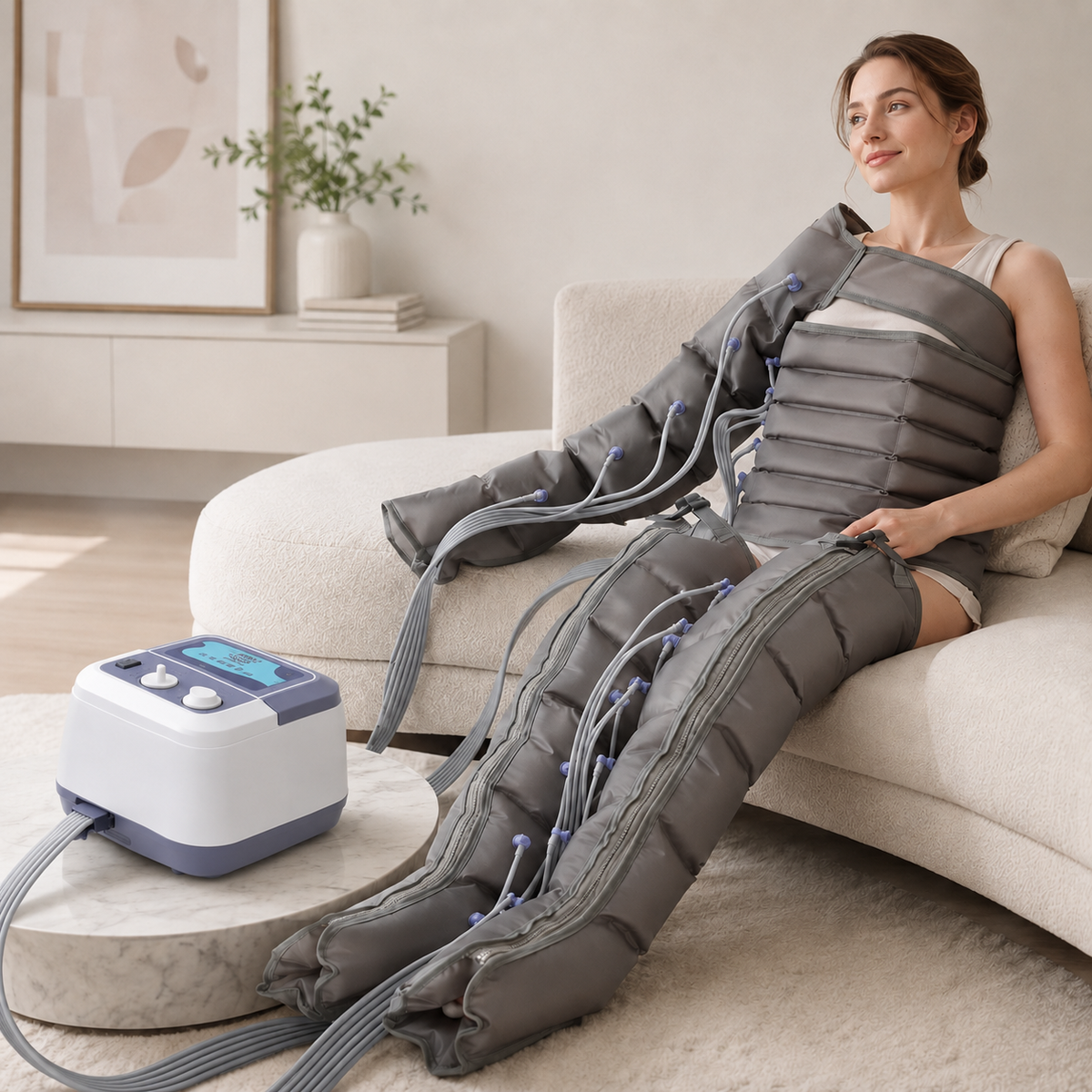 AOMEIJIA 6-Chamber Electric Air Compression Leg Massager with Adjustable Pneumatic Foot and Calf Wraps – Sequential Air Pressure Massage Machine for Legs and Feet, Daily Relaxation, Post-Workout Comfort, Fitness and Home Wellness