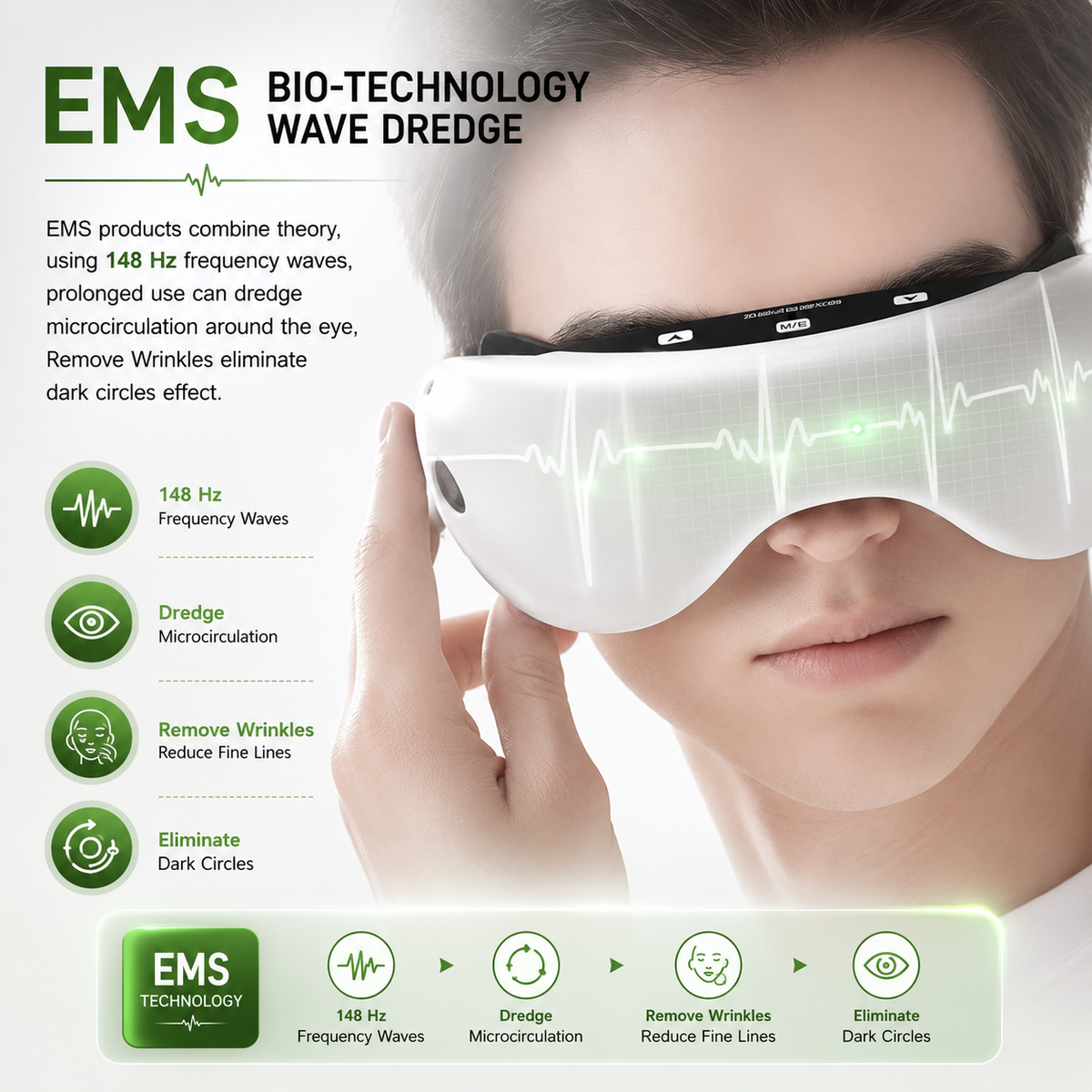 3D EMS Eye Massager with Acupressure and Multi-Mode Eye Care – Relaxing Eye and Temple Massage Glasses for Daily Comfort, Rest and Home Wellness