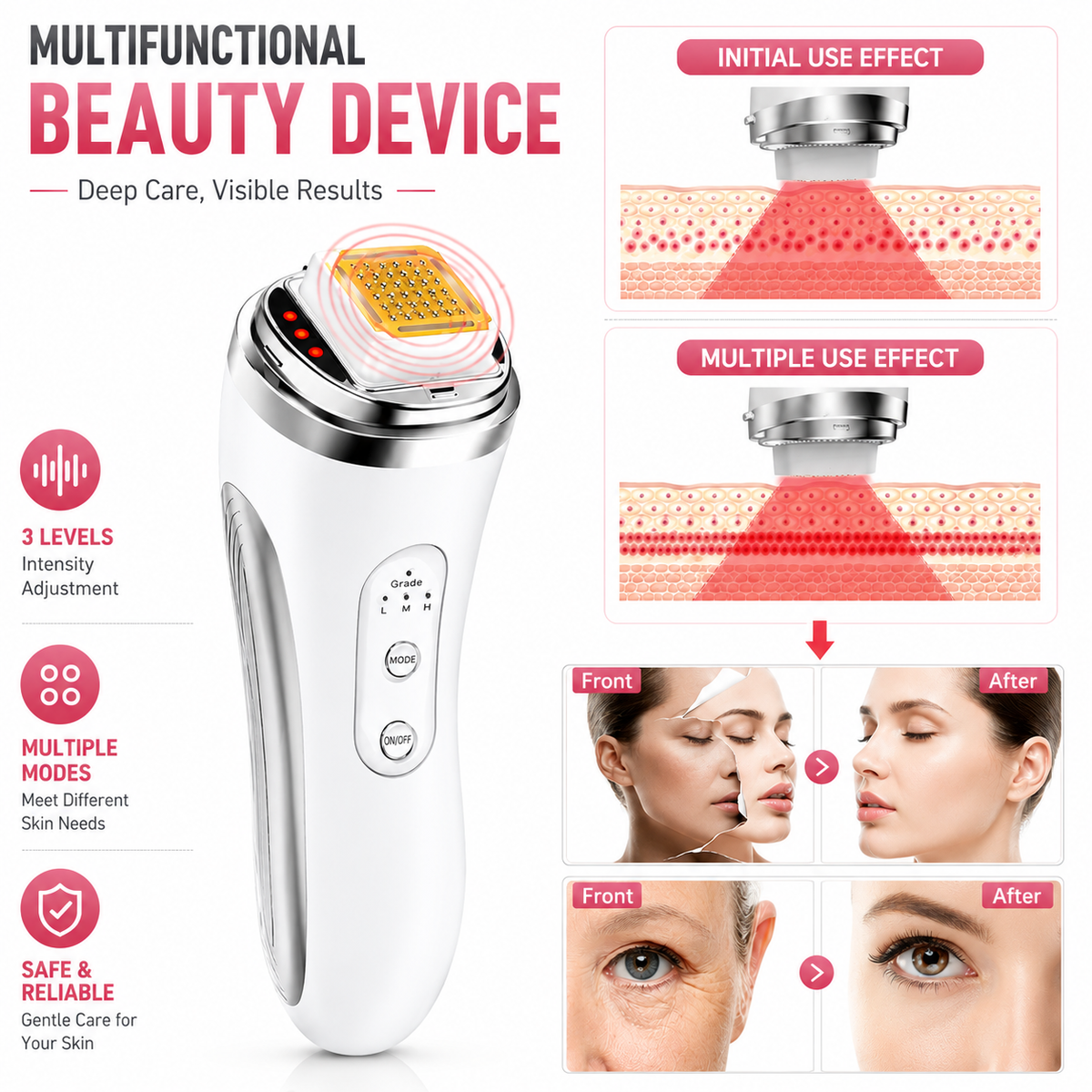 Radio Frequency RF Facial Massager with Rechargeable Design – Multi-Mode Face and Body Beauty Device for Skincare, Relaxation and Home Use
