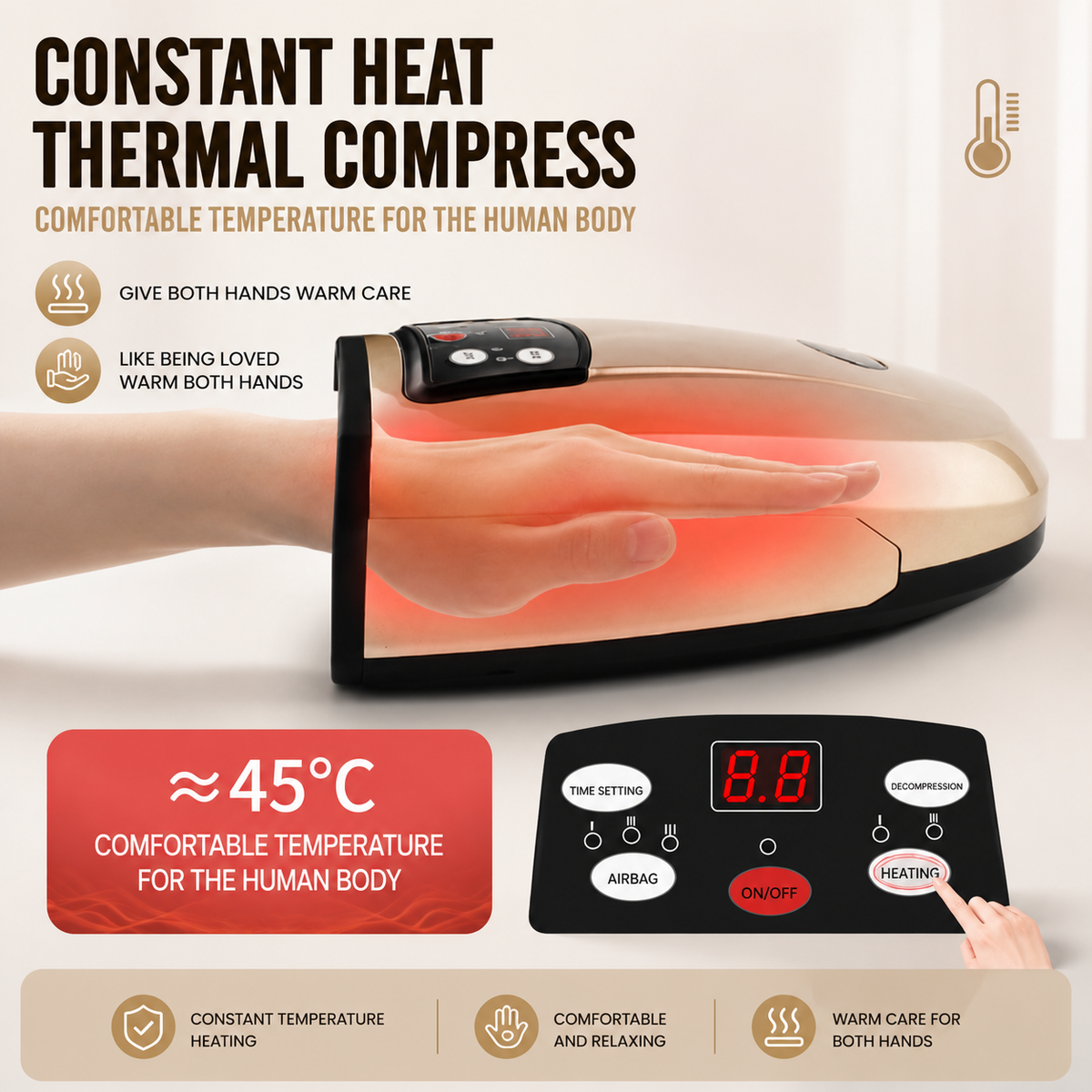 Air Compression Hand Massager for Palm and Fingers with Adjustable Pressure – Electric Hand Massage Device for Relaxation, Daily Comfort and Home Wellness
