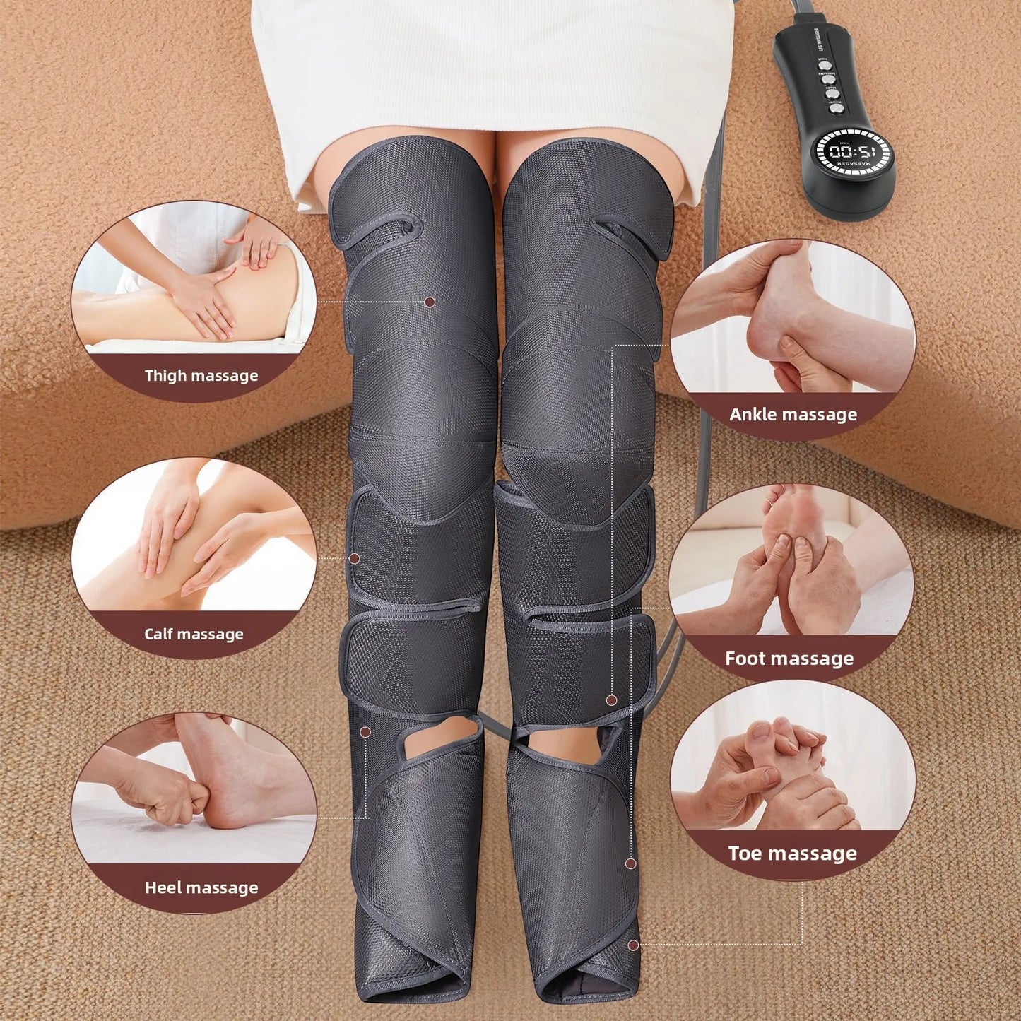 Air Compression Leg Massager Foot Calf Machine Blood Circulation Relaxation Instrument Long Airbag Vibration Heating Knee Tool
