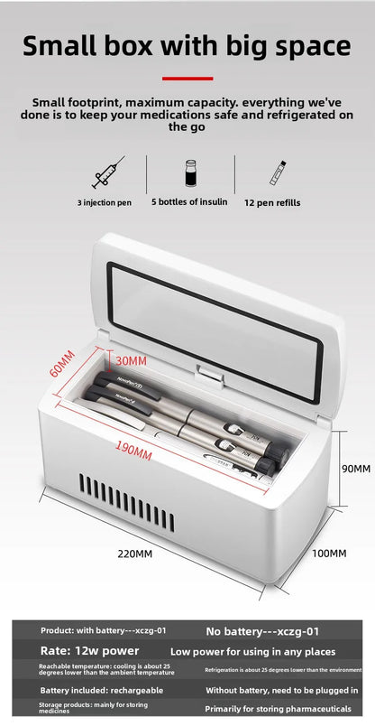 Insulin Pill Refrigerator Convenient Travel Pill Small Refrigerator Vaccine Serum Storage Box LCD Display Screen for Family