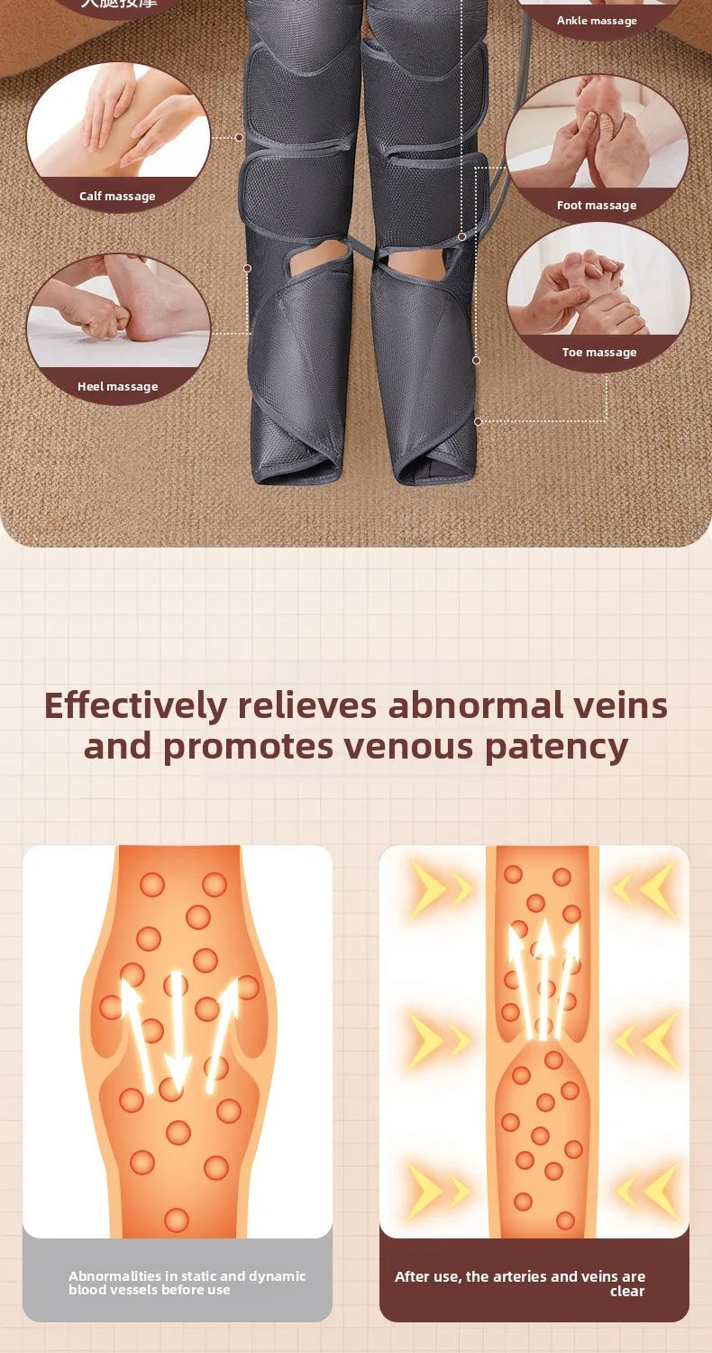 Air Compression Leg Massager Foot Calf Machine Blood Circulation Relaxation Instrument Long Airbag Vibration Heating Knee Tool