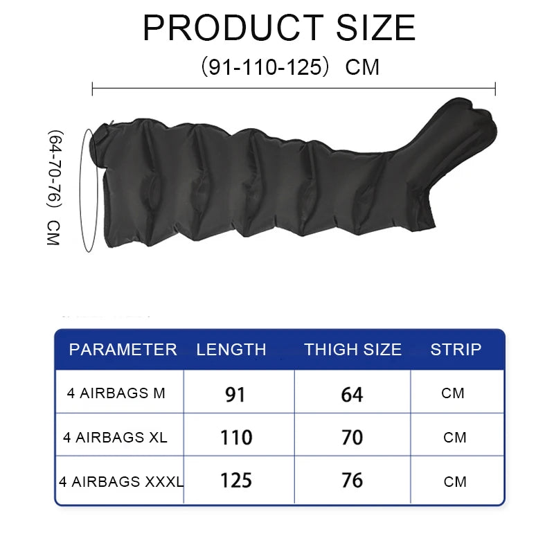 Large size 4-Cavity Air Compression Leg & Knee Massager with XL Size - Auto Cycle Boost Circulation & Lymphatic Drainage M-XXXL