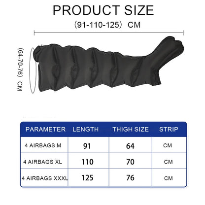 Large size 4-Cavity Air Compression Leg & Knee Massager with XL Size - Auto Cycle Boost Circulation & Lymphatic Drainage M-XXXL