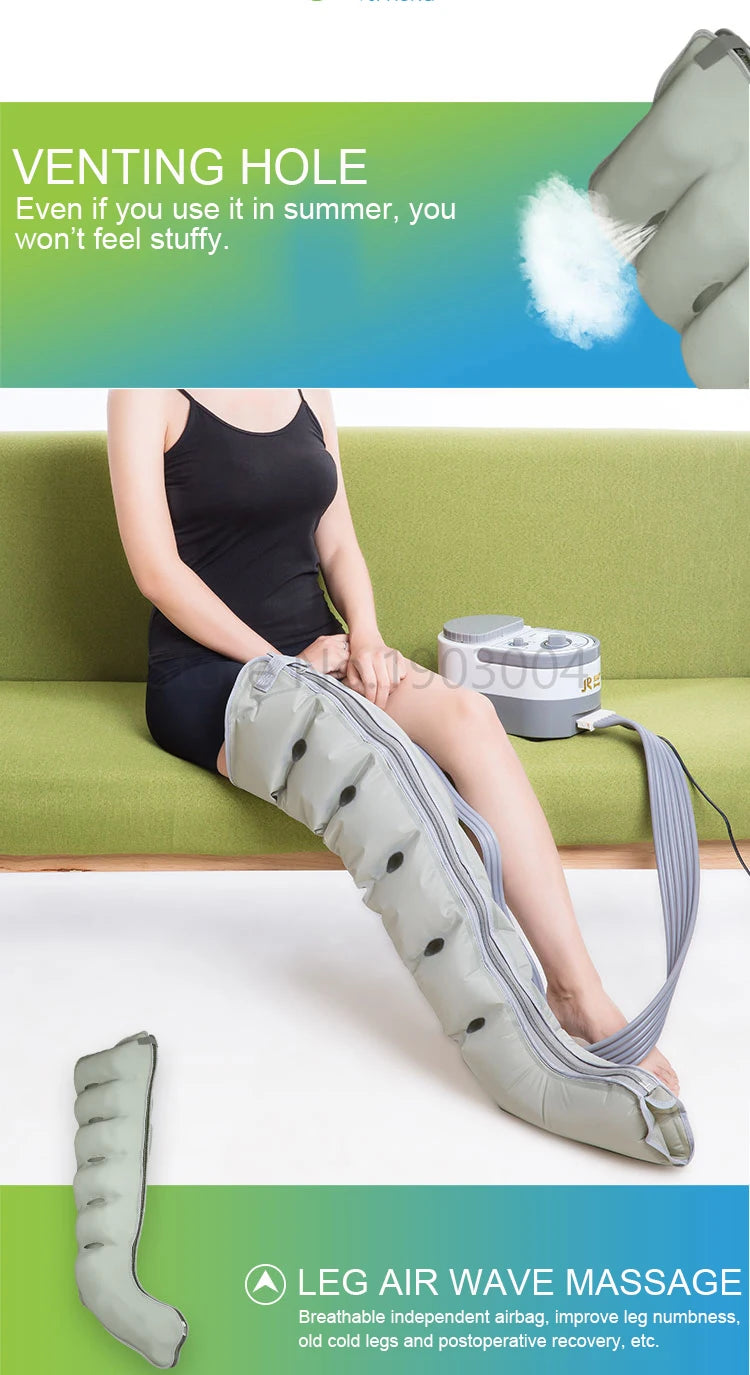 6 Chamber Electric Air Compression Leg Massager with Therapy for Pain Relief Full Body Relaxation Foot Arm Waist Massage Wraps