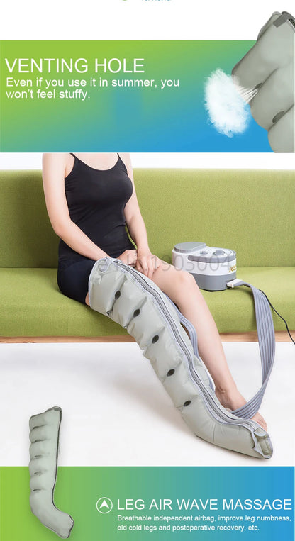 6 Chamber Electric Air Compression Leg Massager with Therapy for Pain Relief Full Body Relaxation Foot Arm Waist Massage Wraps