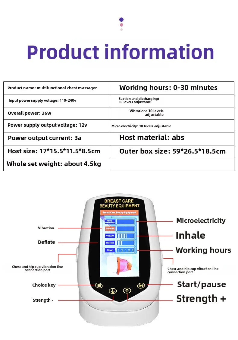 Professional Breast Massager with Red Light Therapy Vibration Suction for Firming and Skin Tightening