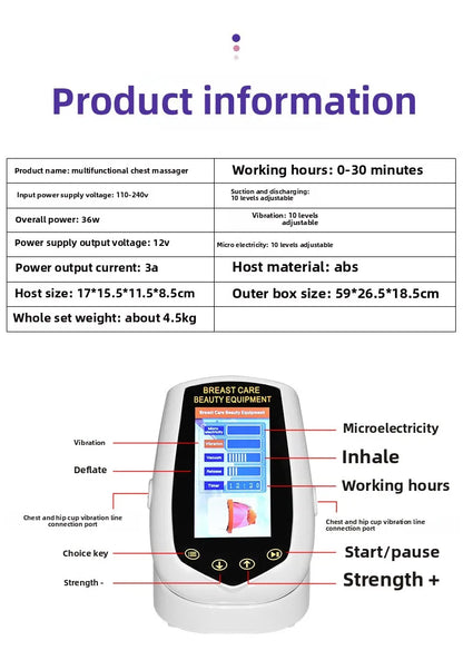 Professional Breast Massager with Red Light Therapy Vibration Suction for Firming and Skin Tightening