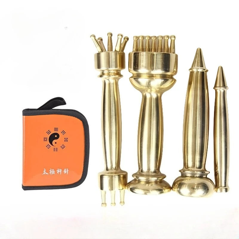 4 piece Taiji Taichi Acupuncture Massager Copper Gua Sha Tool Set Acupressure Meridian Massage Instrument