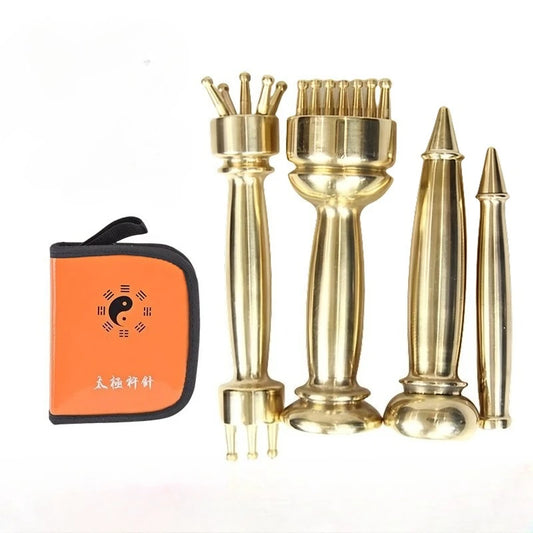 4 piece Taiji Taichi Acupuncture Massager Copper Gua Sha Tool Set Acupressure Meridian Massage Instrument