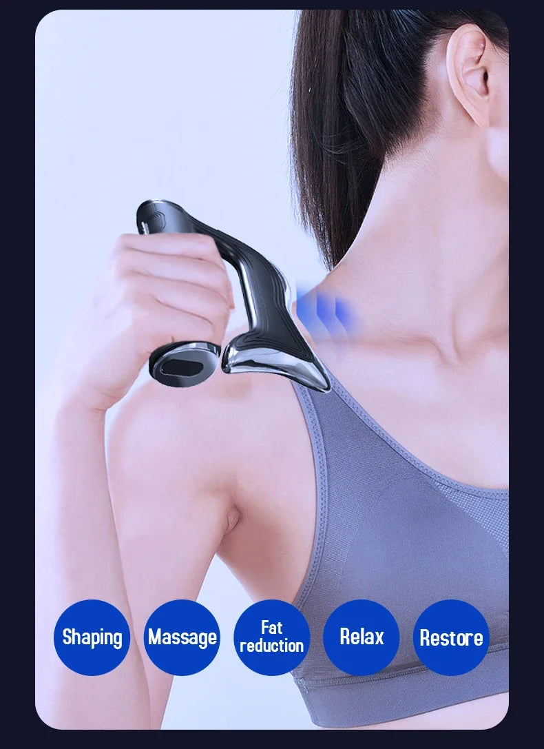Portable Electric Fascia Gun with Microcurrent EMS Technology for Deep Tissue Muscle Pain Relief and Recovery Massager Tool