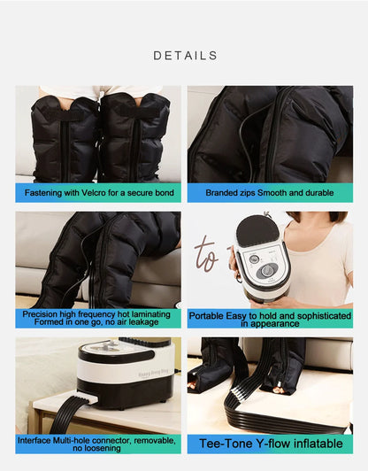 Syeosye 6 Cavity Air Compression Massager Leg Foot Circulation Pressotherapy Air Promote Blood Relaxation Pain Relief