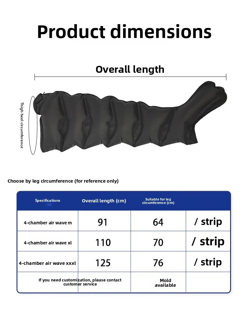 Large size 4-Cavity Air Compression Leg & Knee Massager with XL Size - Auto Cycle Boost Circulation & Lymphatic Drainage M-XXXL