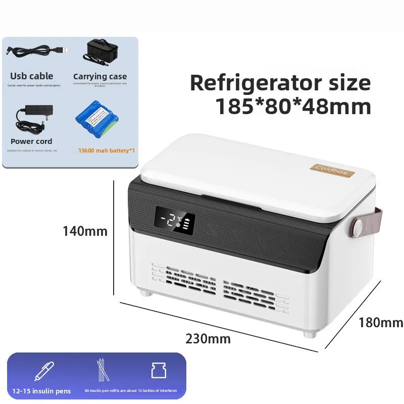 13600mAH*2 Insulin Cooler Mini Medicine Portable Refrigerator Smart Temperature Control LCD Display Medical Fridge for Travel