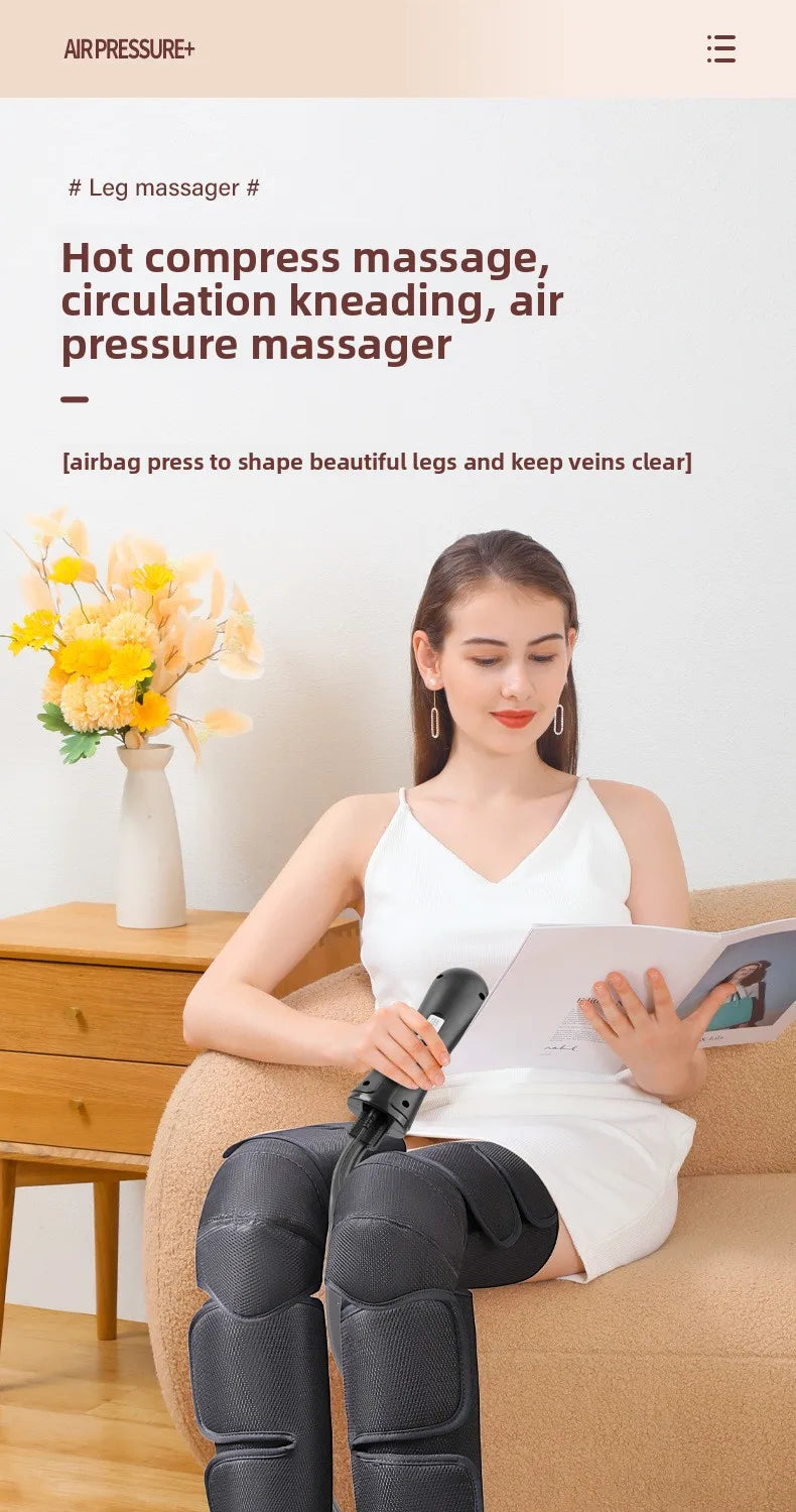 Air Compression Leg Massager Foot Calf Machine Blood Circulation Relaxation Instrument Long Airbag Vibration Heating Knee Tool