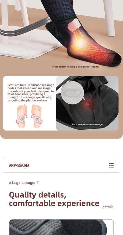 Air Compression Leg Massager Foot Calf Machine Blood Circulation Relaxation Instrument Long Airbag Vibration Heating Knee Tool