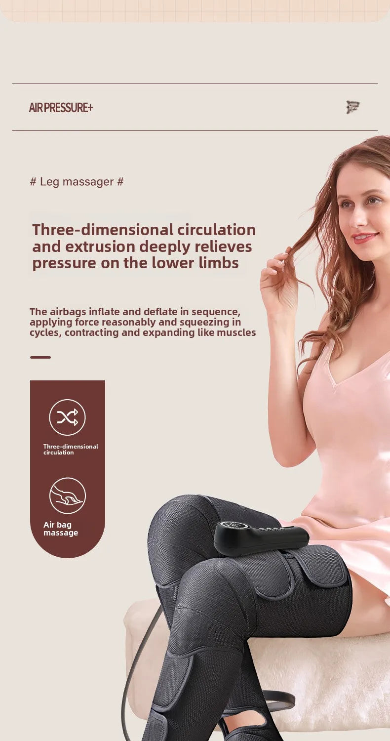Air Compression Leg Massager Foot Calf Machine Blood Circulation Relaxation Instrument Long Airbag Vibration Heating Knee Tool