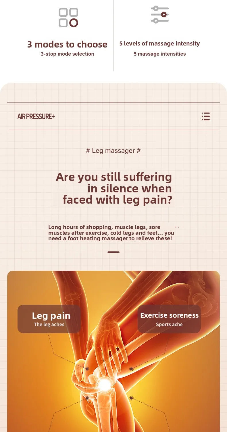 Air Compression Leg Massager Foot Calf Machine Blood Circulation Relaxation Instrument Long Airbag Vibration Heating Knee Tool