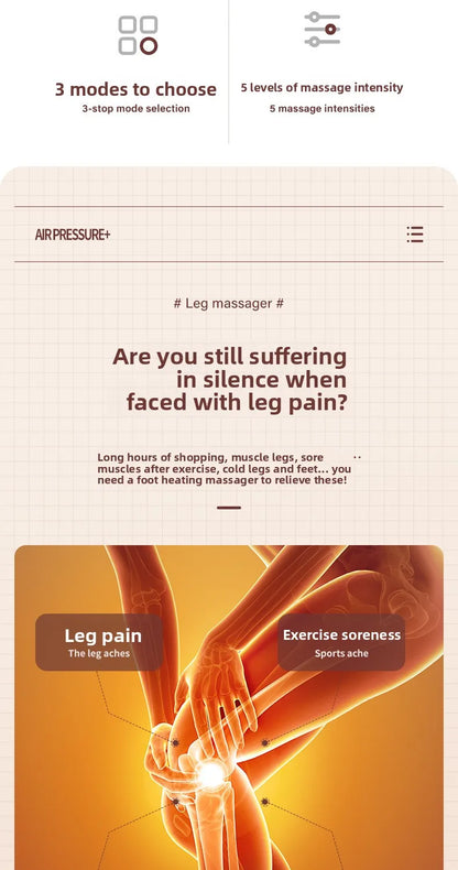 Air Compression Leg Massager Foot Calf Machine Blood Circulation Relaxation Instrument Long Airbag Vibration Heating Knee Tool