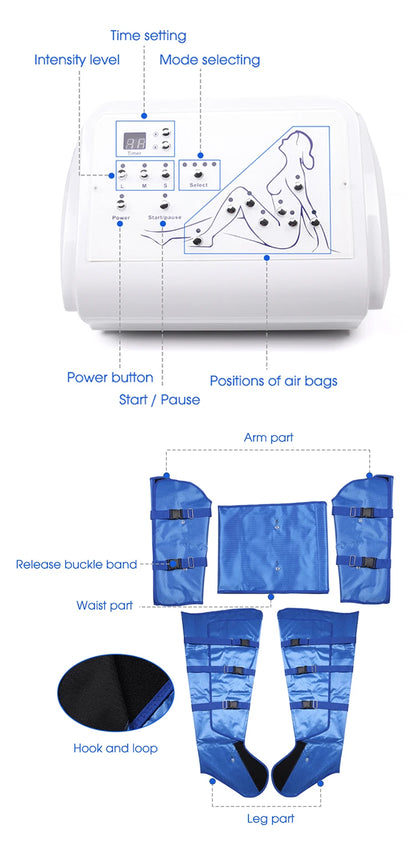 Air Wave Pressure Lymphatic Drainage Vacuum Therapy Pressotherapy Machine Muscle Relax Leg Waist Body Massage