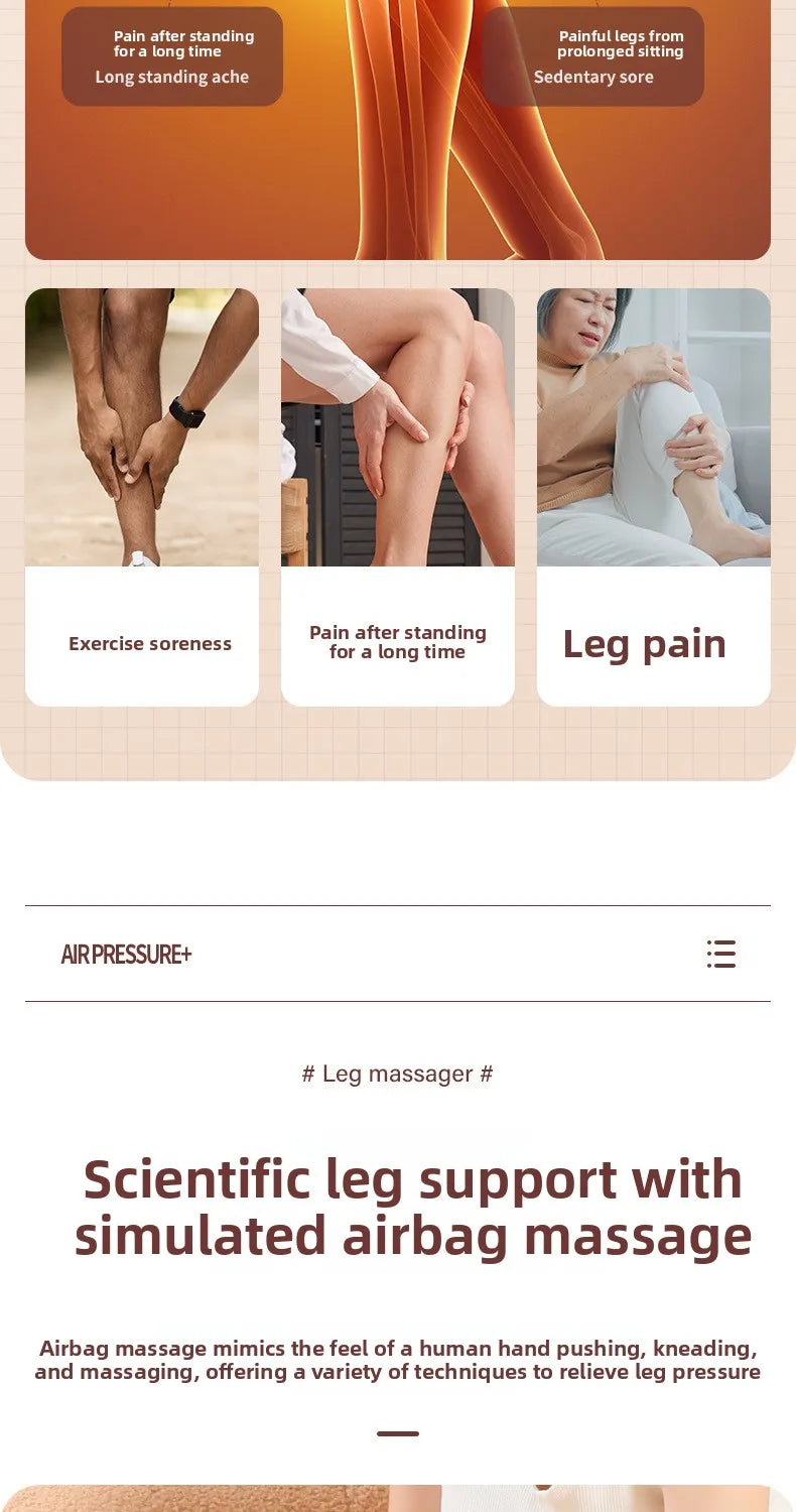 Air Compression Leg Massager Foot Calf Machine Blood Circulation Relaxation Instrument Long Airbag Vibration Heating Knee Tool