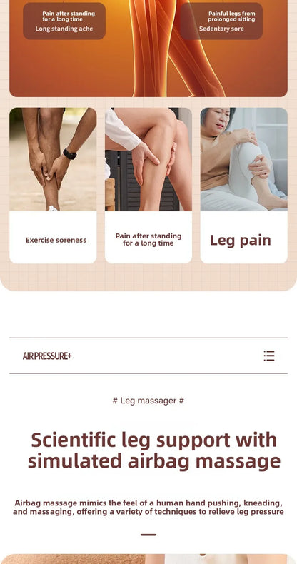 Air Compression Leg Massager Foot Calf Machine Blood Circulation Relaxation Instrument Long Airbag Vibration Heating Knee Tool