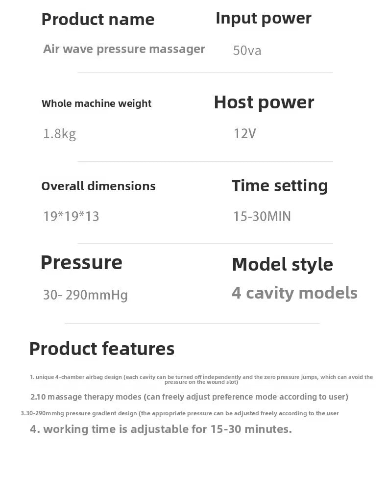 Large size 4-Cavity Air Compression Leg & Knee Massager with XL Size - Auto Cycle Boost Circulation & Lymphatic Drainage M-XXXL
