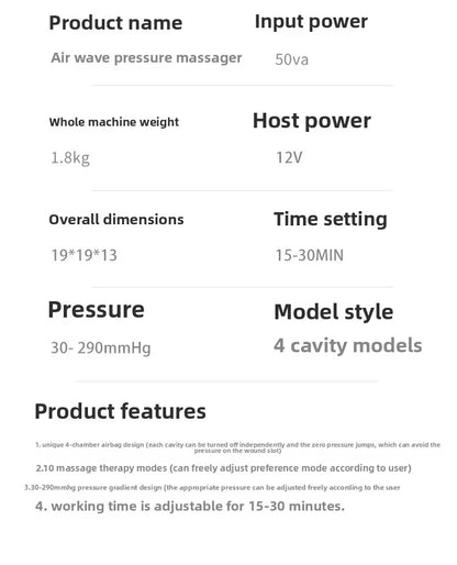 Large size 4-Cavity Air Compression Leg & Knee Massager with XL Size - Auto Cycle Boost Circulation & Lymphatic Drainage M-XXXL