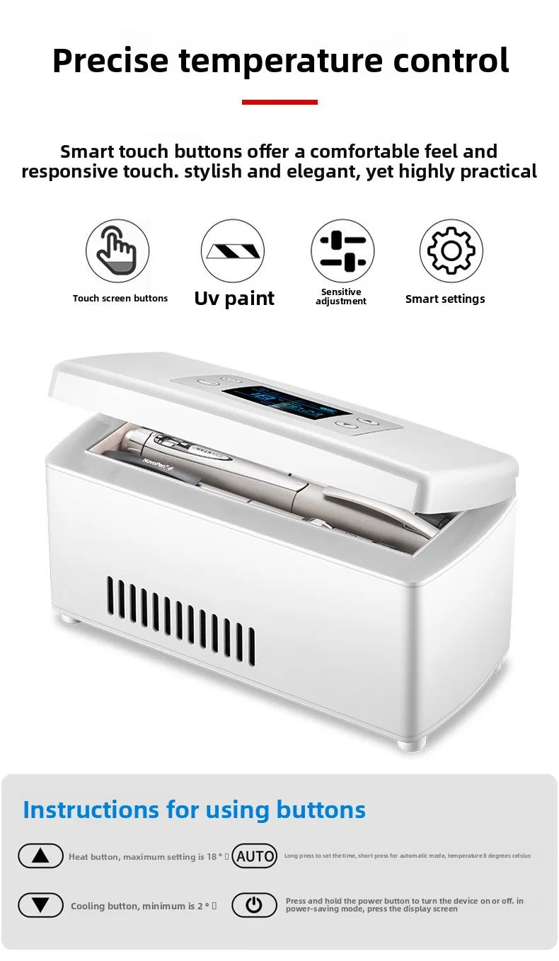Insulin Pill Refrigerator Convenient Travel Pill Small Refrigerator Vaccine Serum Storage Box LCD Display Screen for Family