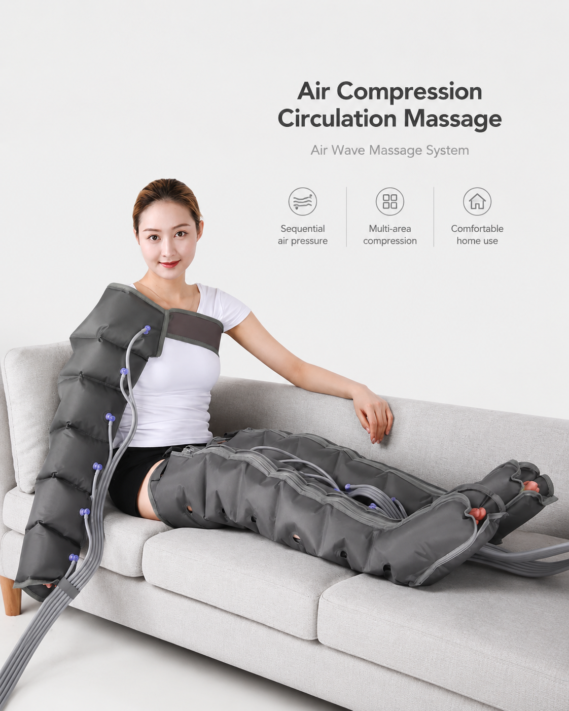 AOMEIJIA 6-Chamber Electric Air Compression Leg Massager with Adjustable Pneumatic Foot and Calf Wraps – Sequential Air Pressure Massage Machine for Legs and Feet, Daily Relaxation, Post-Workout Comfort, Fitness and Home Wellness