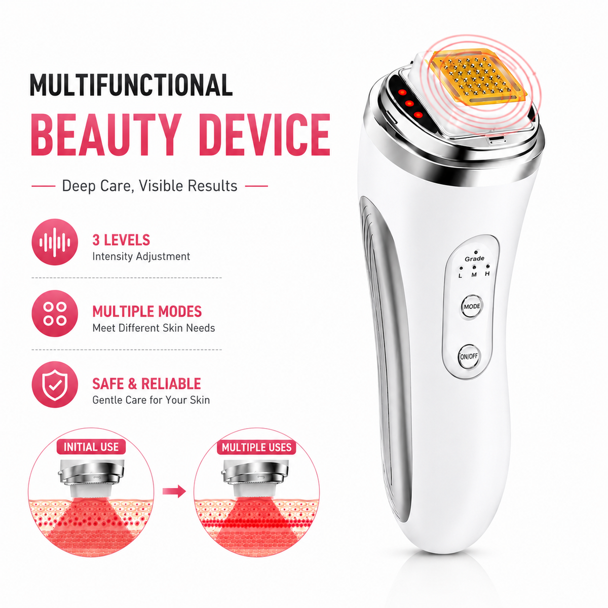 Radio Frequency RF Facial Massager with Rechargeable Design – Multi-Mode Face and Body Beauty Device for Skincare, Relaxation and Home Use