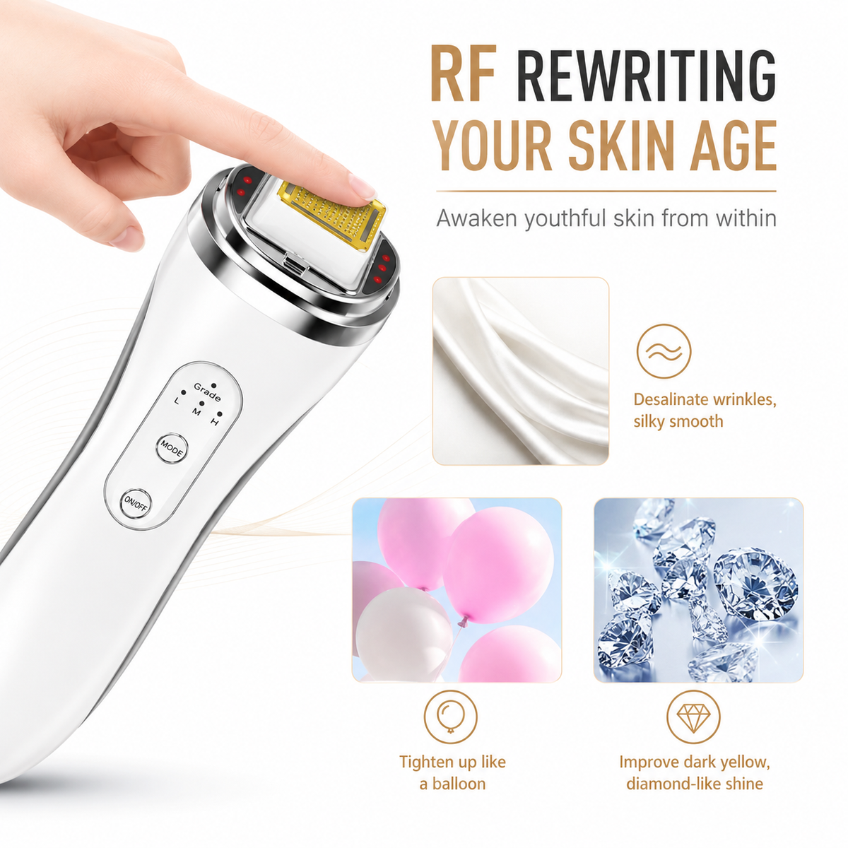 Radio Frequency RF Facial Massager with Rechargeable Design – Multi-Mode Face and Body Beauty Device for Skincare, Relaxation and Home Use